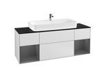 Villeroy und Boch Finion Waschtischunterschrank F212GKMT 160cm, Abdeckplatte black matt, Regale Anthracite matt lacquer, White matt lacquer