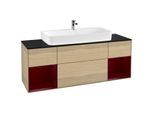 Villeroy und Boch Finion Waschtischunterschrank F212HBPC 160cm, Abdeckplatte black matt, Regale Peony matt lacquer, Oak Veneer