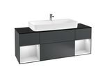 Villeroy und Boch Finion Waschtischunterschrank F212MTHG 160cm, Abdeckplatte black matt, Regale White matt lacquer, Midnight Blue Matt Lacquer