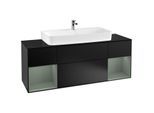 Villeroy und Boch Finion Waschtischunterschrank F212GMPD 160cm, Abdeckplatte black matt, Regale Olive matt lacquer, Black matt lacquer