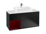 Villeroy und Boch Finion Waschtischunterschrank F161HBPD 120cm, Abdeckplatte white matt, Regal links Peony, Black matt lacquer