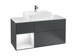 Villeroy und Boch Finion Waschtischunterschrank F161GFHG 120cm, Abdeckplatte white matt, Regal links Glossy white lacquer, Midnight Blue Matt Lacquer