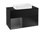 Villeroy und Boch Finion Waschtischunterschrank F242GKPD 100x60,3cm, Abdeckplatte black matt, Regal links Anthracite matt, Black matt lacquer
