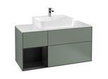 Villeroy und Boch Finion Waschtischunterschrank F161PDGM 120cm, Abdeckplatte white matt, Regal links Black matt lacquer, Olive Matt Lacquer