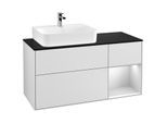 Villeroy und Boch Finion Waschtischunterschrank G152MTMT 120cm, Abdeckplatte black matt, Emotion, Regal links White matt lacquer, White matt lacquer