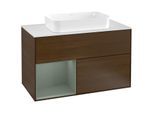 Villeroy und Boch Finion Waschtischunterschrank G241GMGN 100cm, Abdeckplatte white matt, Emotion, Regal links Olive Matt Lacquer, Walnut veneer