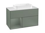 Villeroy und Boch Finion Waschtischunterschrank G241GMGM 100cm, Abdeckplatte white matt, Emotion, Regal links Olive Matt Lacquer, Olive Matt Lacquer