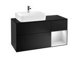 Villeroy und Boch Finion Waschtischunterschrank G152MTPD 120cm, Abdeckplatte black matt, Emotion, Regal links White matt lacquer, Black matt lacquer