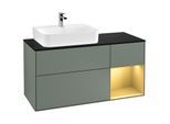 Villeroy und Boch Finion Waschtischunterschrank G152HFGM 120cm, Abdeckplatte black matt, Emotion, Regal links Gold matt, Olive Matt Lacquer