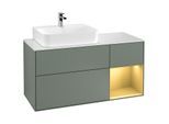 Villeroy und Boch Finion Waschtischunterschrank F151HFGM 120cm, Abdeckplatte white matt, Regal rechts Gold matt, Olive Matt Lacquer