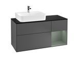 Villeroy und Boch Finion Waschtischunterschrank F152GMGK 120cm, Abdeckplatte black matt, Regal rechts Olive Matt Lacquer, Anthracite matt