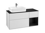 Villeroy und Boch Finion Waschtischunterschrank F152PDMT 120cm, Abdeckplatte black matt, Regal rechts Black matt lacquer, White matt lacquer