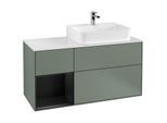 Villeroy und Boch Finion Waschtischunterschrank G141PDGM 120cm, Abdeckplatte white matt, Emotion, Regal links Black matt lacquer, Olive Matt Lacquer