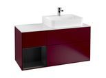 Villeroy und Boch Finion Waschtischunterschrank G141PDHB 120cm, Abdeckplatte white matt, Emotion, Regal links Black matt lacquer, Peony Matt