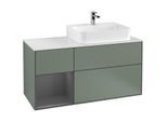 Villeroy und Boch Finion Waschtischunterschrank G141GKGM 120cm, Abdeckplatte white matt, Emotion, Regal links Anthracite matt, Olive Matt Lacquer
