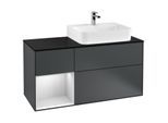 Villeroy und Boch Finion Waschtischunterschrank G142MTHG 120cm, Abdeckplatte black matt, Emotion, Regal links White matt lacquer, Midnight Blue Matt Lacquer