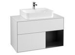 Villeroy und Boch Finion Waschtischunterschrank G121PDMT 100cm, Abdeckplatte white matt, Emotion, Regal rechts Black matt lacquer, White matt lacquer