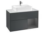 Villeroy und Boch Finion Waschtischunterschrank G121GKHG 100cm, Abdeckplatte white matt, Emotion, Regal rechts Anthracite matt, Midnight Blue Matt Lacquer