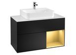 Villeroy und Boch Finion Waschtischunterschrank G121HFPD 100cm, Abdeckplatte white matt, Emotion, Regal rechts Gold matt, Black matt lacquer