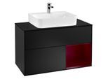 Villeroy und Boch Finion Waschtischunterschrank G122HBPD 100cm, Abdeckplatte black matt, Emotion, Regal rechts Peony, Black matt lacquer