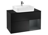 Villeroy und Boch Finion Waschtischunterschrank G122HGPD 100cm, Abdeckplatte black matt, Emotion, Regal rechts Midnight Blue Matt Lacquer, Black matt lacquer