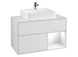 Villeroy und Boch Finion Waschtischunterschrank F121GFMT 100cm, Abdeckplatte weiß matt, Regal rechts Glossy white lacquer, White matt lacquer