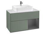 Villeroy und Boch Finion Waschtischunterschrank F121GKGM 100cm, Abdeckplatte weiß matt, Regal rechts Anthracite matt, Olive Matt Lacquer