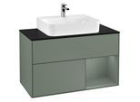 Villeroy und Boch Finion Waschtischunterschrank F122GMGM 100cm, Abdeckplatte black matt, Regal rechts Olive Matt Lacquer, Olive Matt Lacquer