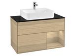 Villeroy und Boch Finion Waschtischunterschrank F122PCPC 100cm, Abdeckplatte black matt, Regal rechts Oak Veneer, Oak Veneer