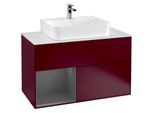 Villeroy und Boch Finion Waschtischunterschrank G111GKHB 100cm, Abdeckplatte white matt, Emotion, Regal links Anthracite matt, Peony Matt