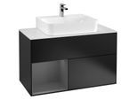 Villeroy und Boch Finion Waschtischunterschrank G111GKPD 100cm, Abdeckplatte white matt, Emotion, Regal links Anthracite matt, Black matt lacquer
