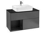 Villeroy und Boch Finion Waschtischunterschrank G112PDGK 100cm, Abdeckplatte black matt, Emotion, Regal links Black matt lacquer, Anthracite matt
