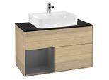 Villeroy und Boch Finion Waschtischunterschrank F112GKPC 100cm, Abdeckplatte white matt, Regal links Anthracite matt, Oak Veneer
