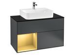 Villeroy und Boch Finion Waschtischunterschrank F112HFHG 100cm, Abdeckplatte white matt, Regal links Gold matt, Midnight Blue Matt Lacquer