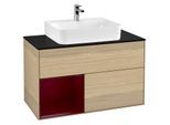 Villeroy und Boch Finion Waschtischunterschrank F112HBPC 100cm, Abdeckplatte white matt, Regal links Peony, Oak Veneer