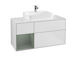 Villeroy und Boch Finion Waschtischunterschrank G161GMMT 120cm, Abdeckplatte white matt, Emotion, Regal links Olive Matt Lacquer, White matt lacquer