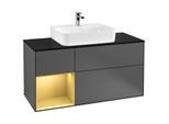 Villeroy und Boch Finion Waschtischunterschrank F162HFGK 120cm, Abdeckplatte black matt, Regal links Gold matt, Anthracite matt