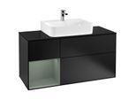 Villeroy und Boch Finion Waschtischunterschrank F162GMPD 120cm, Abdeckplatte black matt, Regal links Olive Matt Lacquer, Black matt lacquer