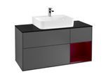 Villeroy und Boch Finion Waschtischunterschrank F172HBGK 120cm, Abdeckplatte black matt, Regal rechts Peony, Anthracite matt