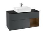 Villeroy und Boch Finion Waschtischunterschrank F172GNHG 120cm, Abdeckplatte black matt, Regal rechts Walnut veneer, Midnight Blue Matt Lacquer