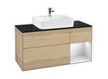 Villeroy und Boch Finion Waschtischunterschrank F172MTPC 120cm, Abdeckplatte black matt, Regal rechts White matt lacquer, Oak Veneer