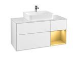 Villeroy und Boch Finion Waschtischunterschrank G171HFGF 120cm, Abdeckplatte white matt, Emotion, Regal rechts Gold matt, Glossy white lacquer