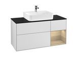 Villeroy und Boch Finion Waschtischunterschrank G172PCMT 120cm, Abdeckplatte black matt, Emotion, Regal rechts Oak Veneer, White matt lacquer