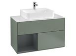 Villeroy und Boch Finion Waschtischunterschrank F111HGGM 100cm, Abdeckplatte black matt, Regal links Midnight Blue Matt Lacquer, Olive Matt Lacquer