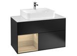 Villeroy und Boch Finion Waschtischunterschrank F111PCPD 100cm, Abdeckplatte black matt, Regal links Oak Veneer, Black matt lacquer
