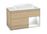 Villeroy und Boch Finion Waschtischunterschrank F251GFPC 100x60,3cm, Abdeckplatte white matt, Regal rechts Glossy white lacquer, Oak Veneer