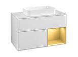 Villeroy und Boch Finion Waschtischunterschrank F251HFMT 100x60,3cm, Abdeckplatte white matt, Regal rechts Gold matt, White matt lacquer