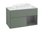 Villeroy und Boch Finion Waschtischunterschrank F251GKGM 100x60,3cm, Abdeckplatte white matt, Regal rechts Anthracite matt, Olive Matt Lacquer