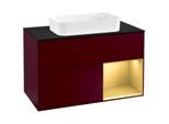 Villeroy und Boch Finion Waschtischunterschrank F252HFHB 100x60,3cm, Abdeckplatte black matt, Regal rechts Gold matt, Peony Matt