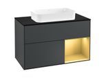 Villeroy und Boch Finion Waschtischunterschrank F252HFHG 100x60,3cm, Abdeckplatte black matt, Regal rechts Gold matt, Midnight Blue Matt Lacquer